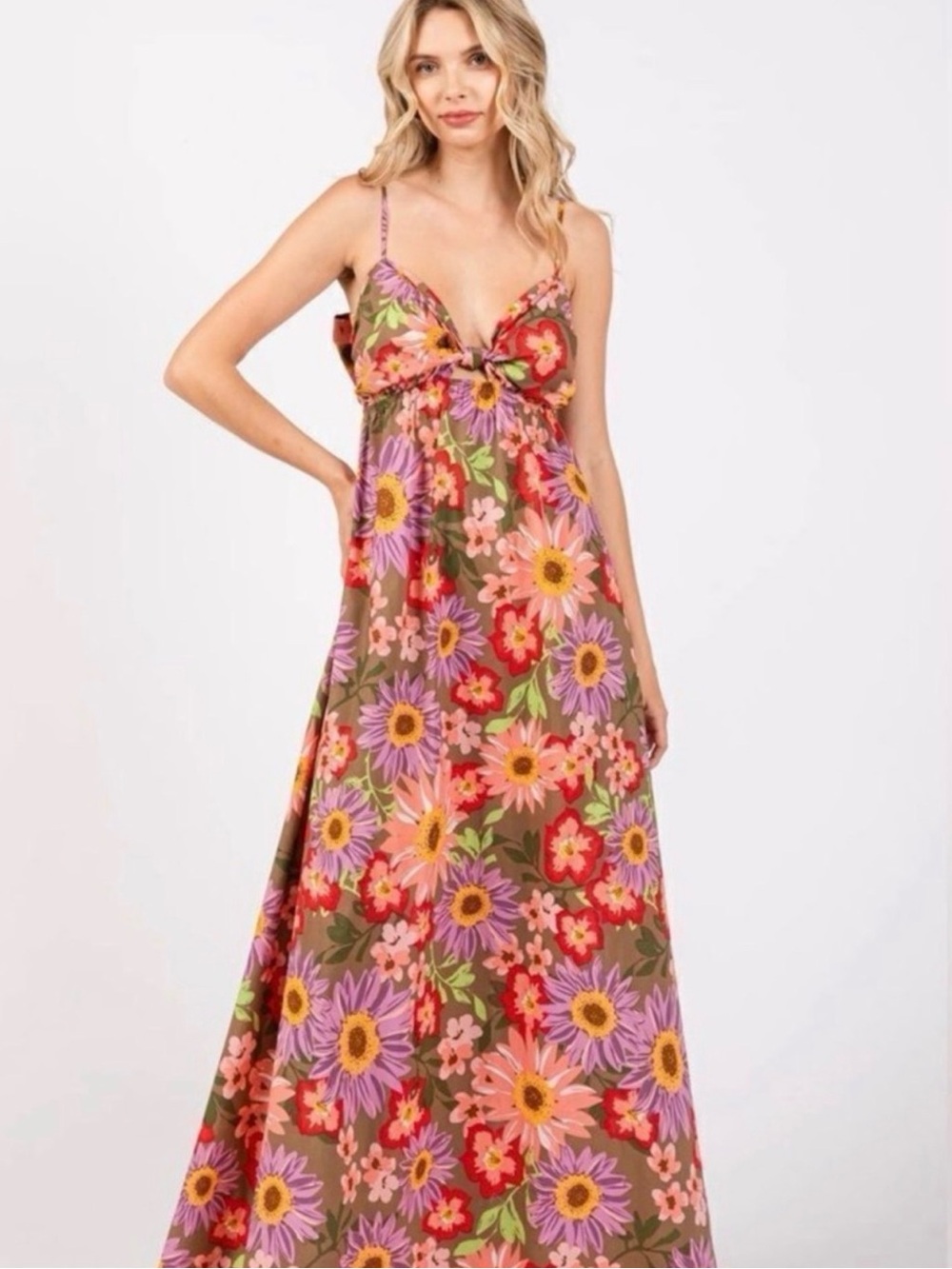 Aakaa Floral Maxi Dress in Brown, Pink, Purple, Yellow